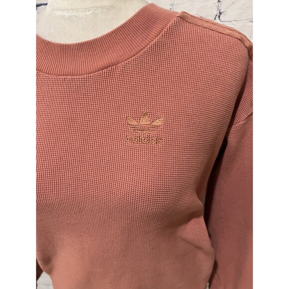 Adidas Waffle Knit Crewneck Long Sleeve Sweatshirt With Logo Size S/M - Picture 2 of 10